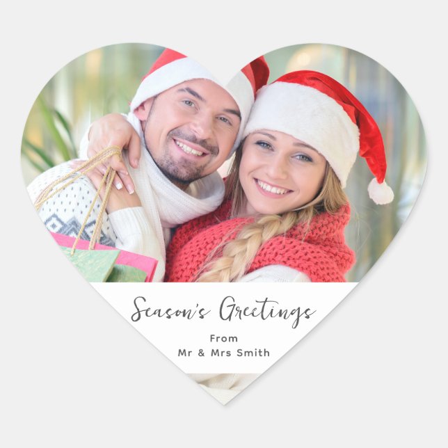 Sticker Cœur Joyeuses Fêtes - Une photo Noël (Devant)