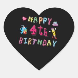Sticker Cœur Joyeux 4 Anniversaire. 4 ans avant jour.