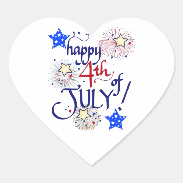 Sticker Cœur Joyeux 4 juillet ! avec feux d'artifice et étoiles (Devant)