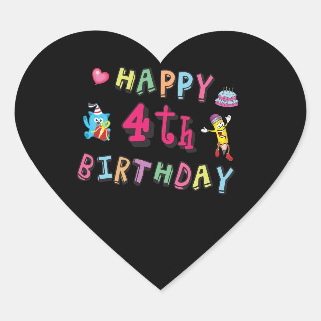Sticker Cœur Joyeux 4e anniversaire. 4 ans b-jour. (Devant)