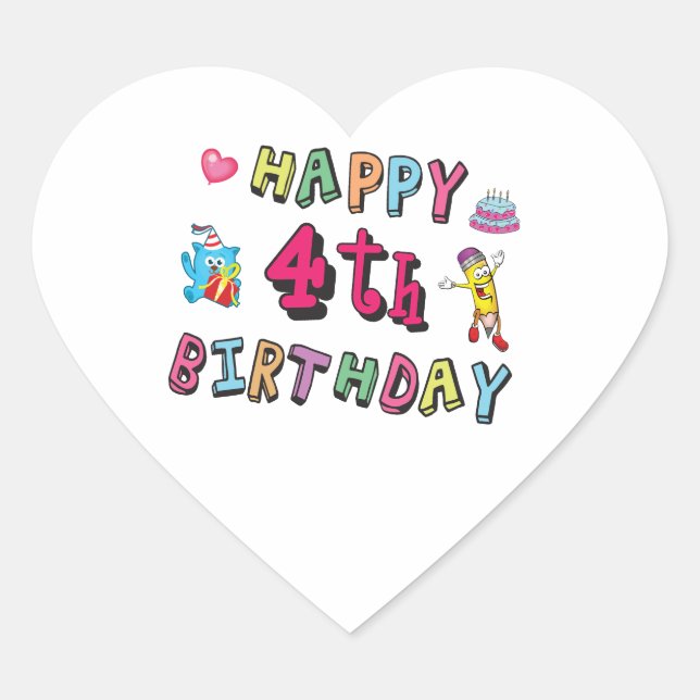 Sticker Cœur Joyeux 4e anniversaire. 4 ans b-jour. (Devant)