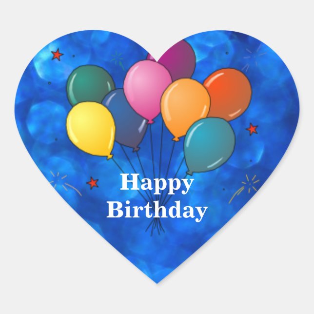 Sticker Cœur "Joyeux anniversaire", Ballons de fête (Devant)