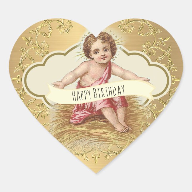 Sticker Cœur Joyeux anniversaire Bébé Jésus Célébration (Devant)