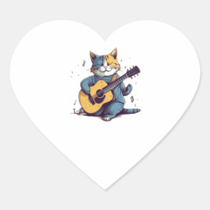 Sticker Cœur Joyeux Anniversaire Chat chantant et jouant de la 