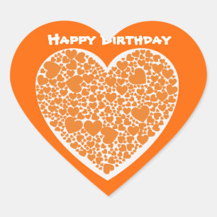 Sticker Cœur Joyeux anniversaire, coeur orange sur blanc & oran
