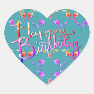 Sticker Cœur "Joyeux anniversaire !" Coeurs Roses écrits à la