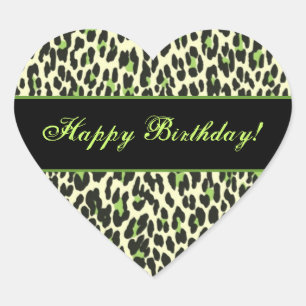 Sticker Cœur Joyeux anniversaire de léopard vert et crème