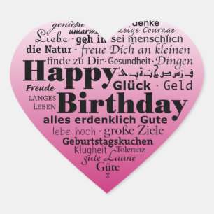 Sticker Cœur Joyeux Anniversaire En Langues Internationales