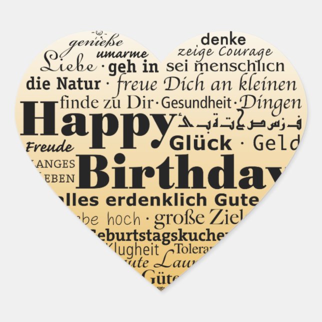 Sticker Cœur Joyeux anniversaire en plusieurs langues (Devant)