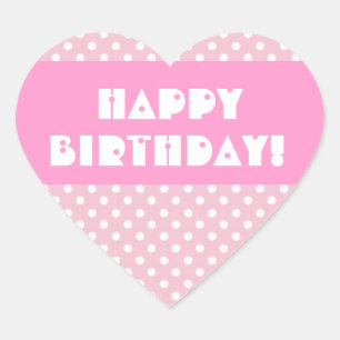 Sticker Cœur Joyeux anniversaire V2 de pois rose
