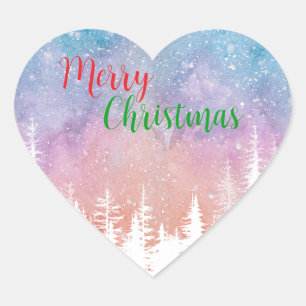 Sticker Cœur Joyeux Aquarelle sauvage Xmas Pine tree Fête