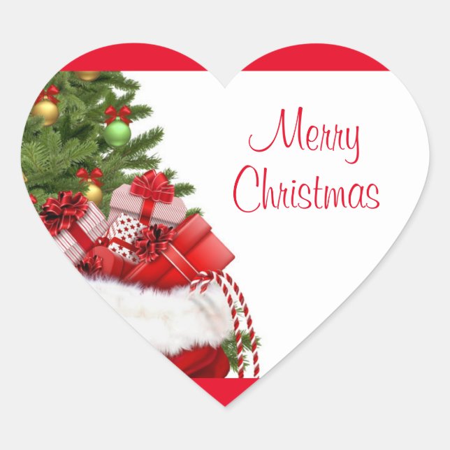 Sticker Cœur Joyeux Arbre De Noël Et Cadeaux Modèle Personnalis (Devant)