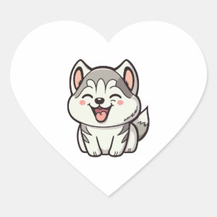 Sticker Cœur Joyeux chien roux sibérien