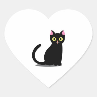 Sticker Cœur Joyeux dessin de chat noir