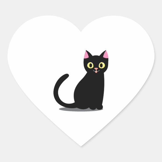 Sticker Cœur Joyeux dessin de chat noir (Devant)