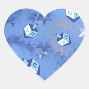 Sticker Cœur Joyeux Hanukkah Étoiles Filantes et Dreidels
