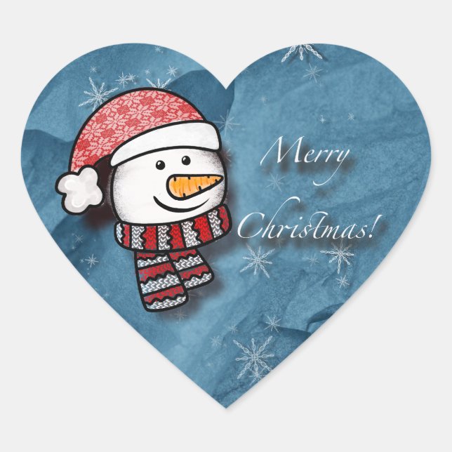 Sticker Cœur Joyeux Noël, bonhomme de neige avec des vêtements  (Devant)