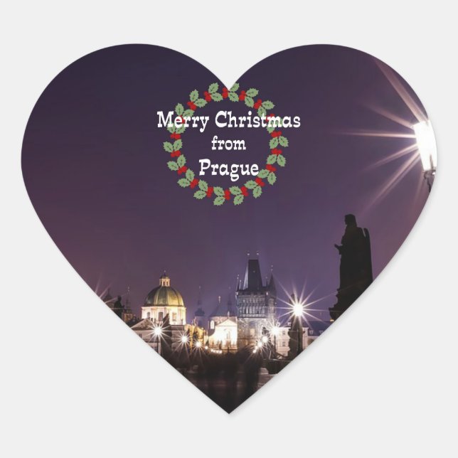 Sticker Cœur Joyeux Noël de Prague (Devant)