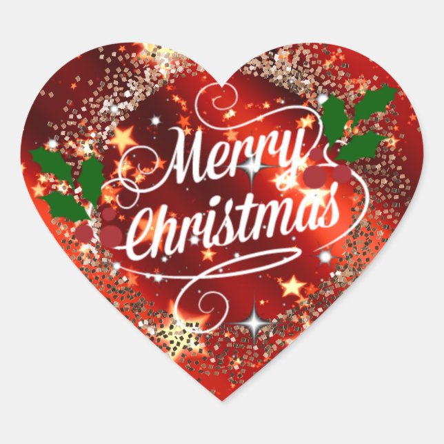 Sticker Cœur Joyeux Noël étincelant et brillant (Devant)