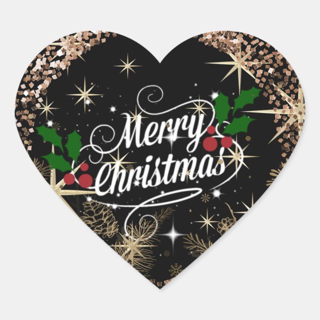 Sticker Cœur Joyeux Noël, étincelant, parties scintillant et br (Devant)