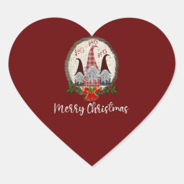 Sticker Cœur Joyeux Noël Gnomes Rouge, Rustique, Plaid, Branché