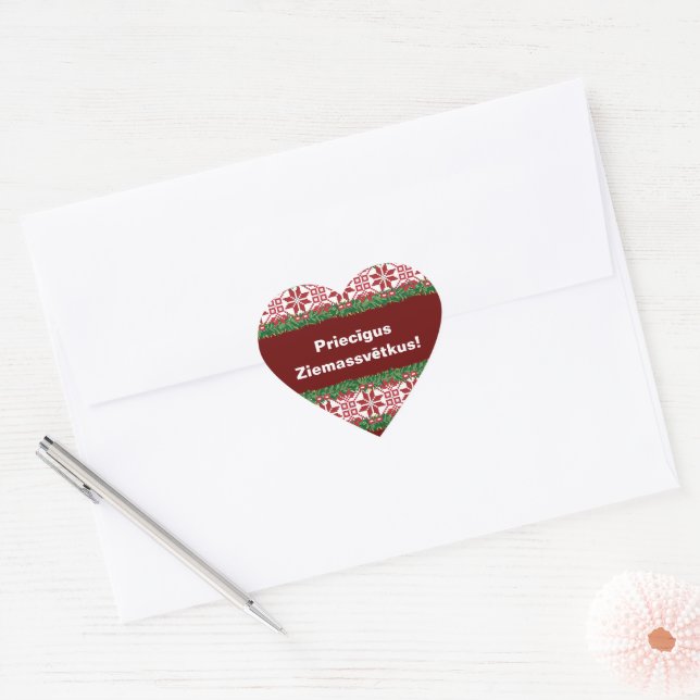 Sticker Cœur Joyeux Noël I Priecīgus Ziemassvētkus (Enveloppe)