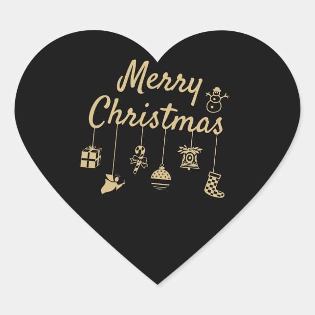 Sticker Cœur Joyeux Noël Ornements or (Devant)