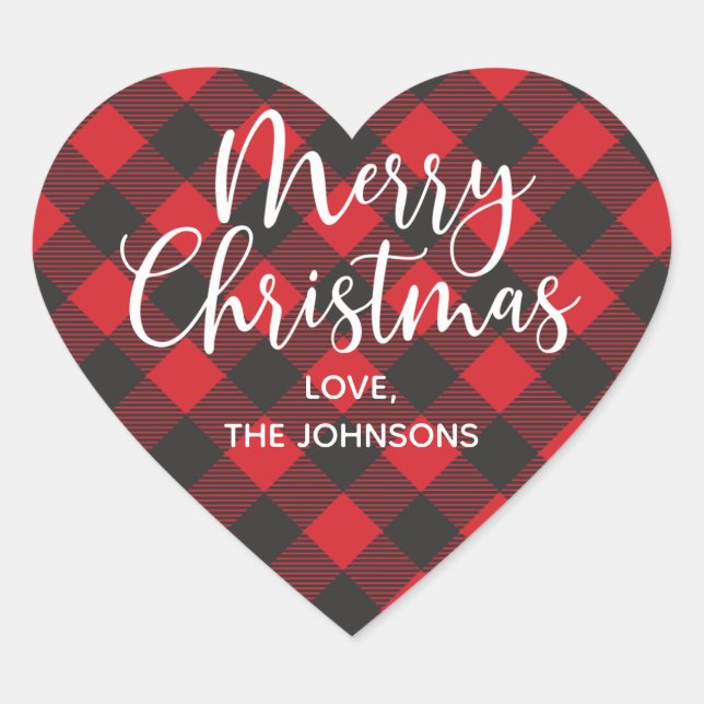 Sticker Cœur Joyeux Noël Rouge Plaid (Devant)