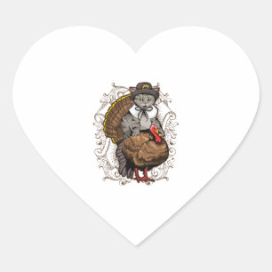 Sticker Cœur Joyeux Pèlerin Chat Thanksgiving Costume Turquie H