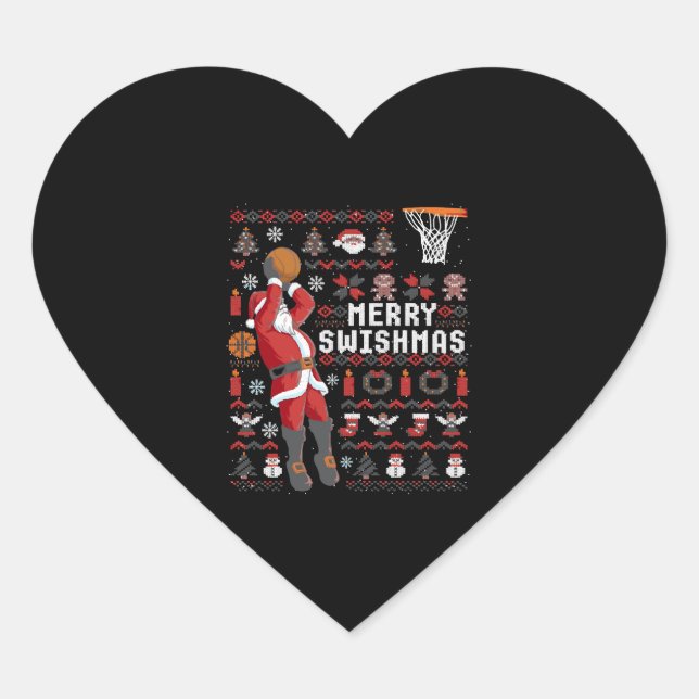 Sticker Cœur Joyeux Swishmas Vilain Noël Basket-ball Noël (Devant)