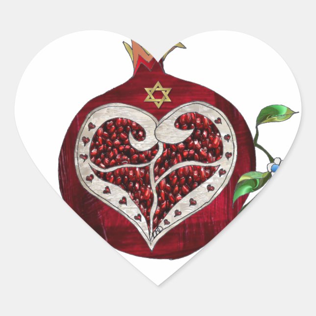 Sticker Cœur Judaica Pomegranate Heart Hanoukka Rosh Hashanah (Devant)