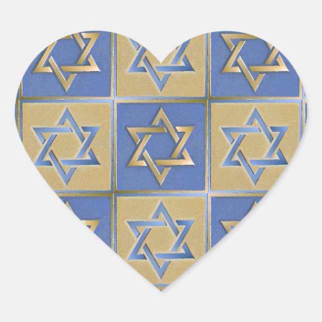 Sticker Cœur Judaica Star de David Metal Gold Blue (Devant)