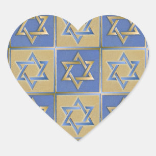 Sticker Cœur Judaica Star de David Metal Gold Blue