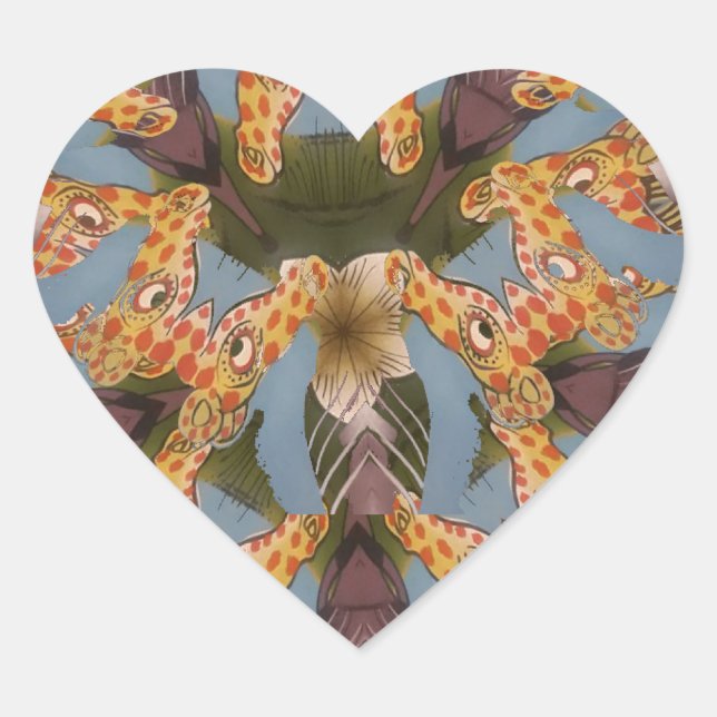Sticker Cœur Kaleidoscope Giraffe Mandala : Safari Art Abstrait (Devant)