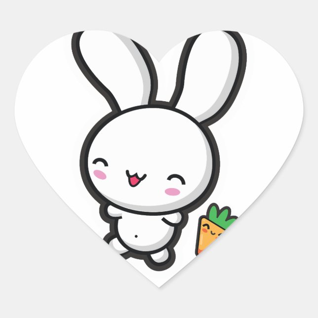 Sticker Cœur Kawaii Bunny et Carotte (Devant)