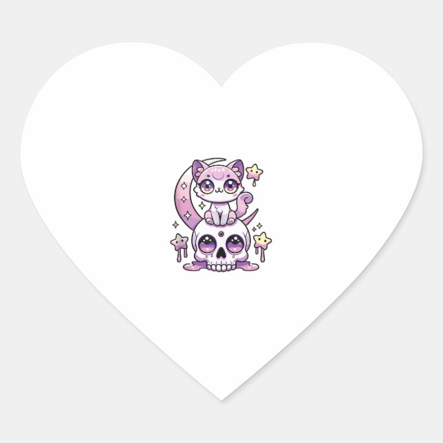 Sticker Cœur Kawaii Chat gothique Pastel Gothique Chat gothique (Devant)