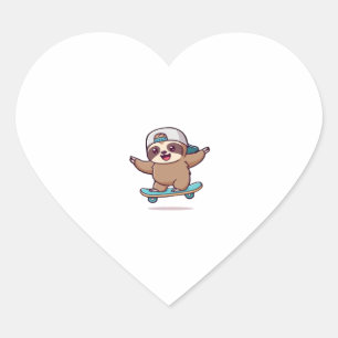 Sticker Cœur Kawaii Chibi Sloth Skate � mignonne Funny Skateboa