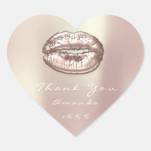 Sticker Cœur Kiss Lips Rose Gold Heart Maquillage Sweet 16e Mer