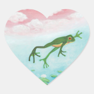 Sticker Cœur La Grenouille Verte Saute Dans L'Illustration De L