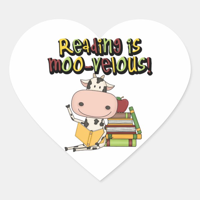 Sticker Cœur La lecture est MOO-velous (Devant)