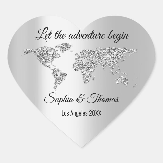 Sticker Cœur Laisser L'Aventure Commencer Le Monde Mariage Arge (Devant)