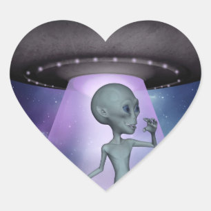 Sticker Cœur L'alien rencontre l'autocollant de coeur