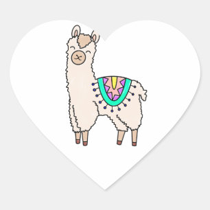 Sticker Cœur lama alpaga de dessin animé souriant et heureux