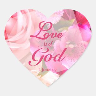 Sticker Cœur L'amour est de Dieu Fuchsia Florales