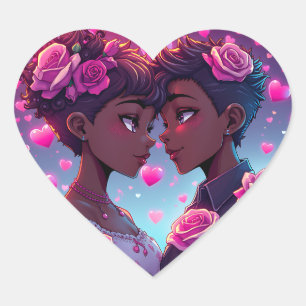 Sticker Cœur L'amour LGBT Couple Anime Africain-Américain