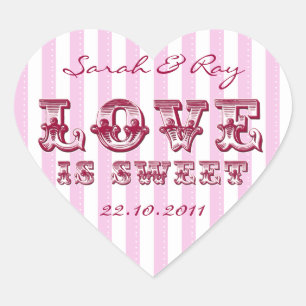 Sticker Cœur L'amour rose et blanc de rayure de sucrerie est