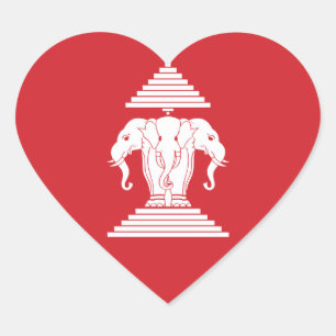 Sticker Cœur Laotian Erawan 3 Tête Elephant Coeur Drapeau