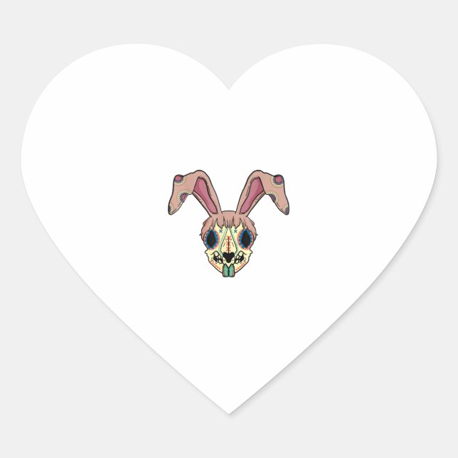 Sticker Cœur Lapin crâne Oreilles Pâques mignonne Skeleton Rabb (Devant)