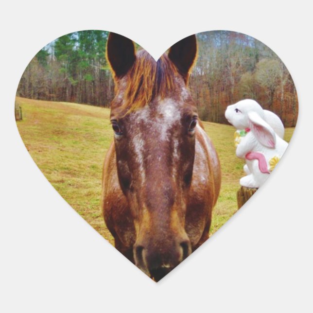 Sticker Cœur Lapin de Pâques et cheval Brown (Devant)