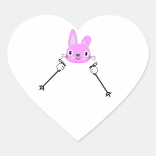 Sticker Cœur Lapin de ski avec bâtons de ski
